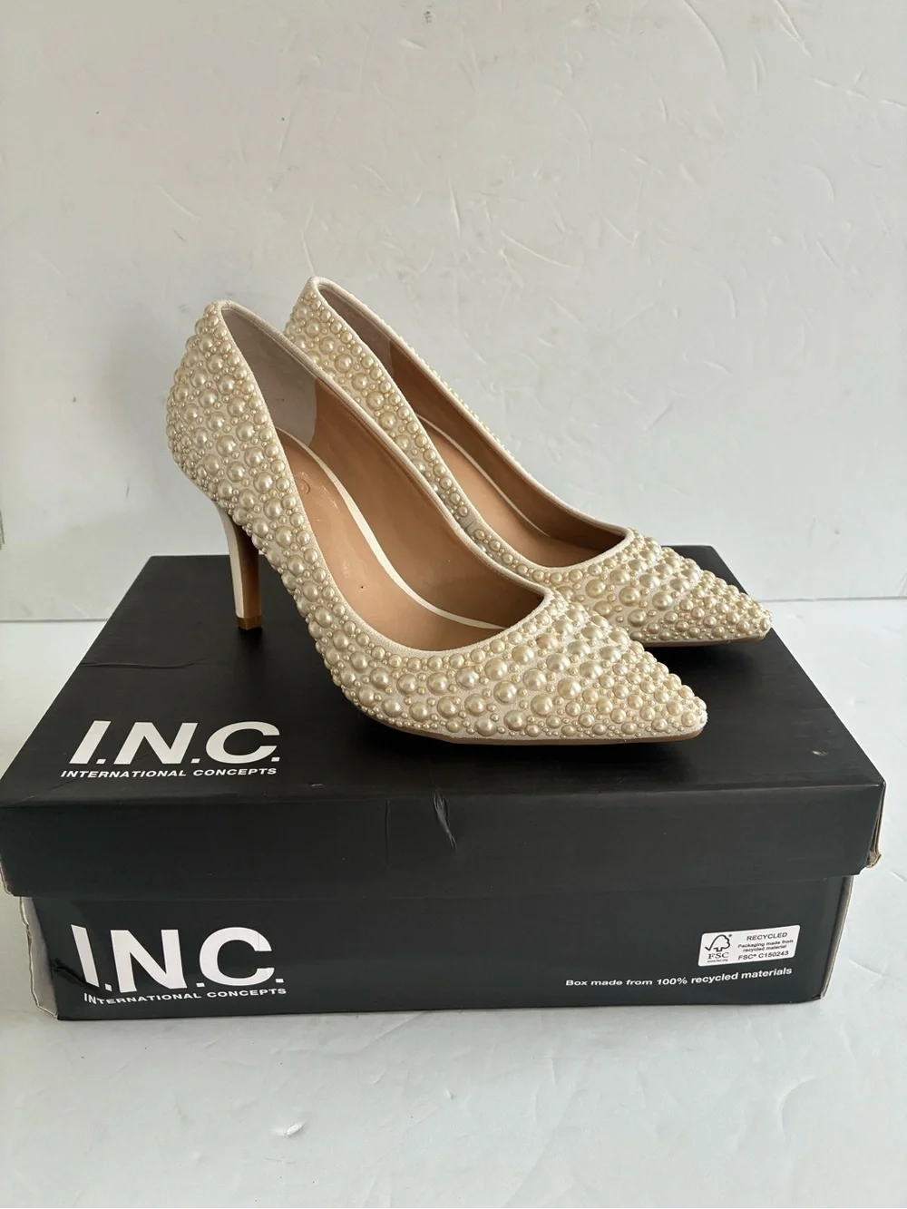 INC International Concept Zitah Pointed Toe Ivory Pearl-Embellished Pump Size 5 - Picture 8 of 8